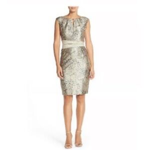 Ellen Tracy Metallic Gold/Gray Rose Print Sheath Dress 16 Cocktail Wedding Party